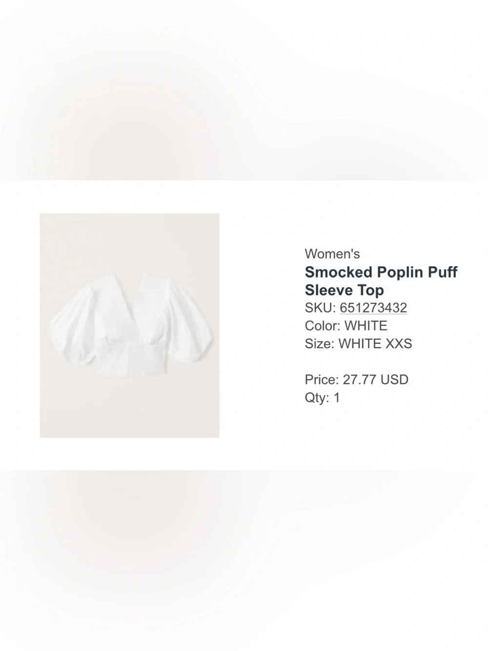 Abercrombie Smocked Poplin Puff Sleeve Top in White